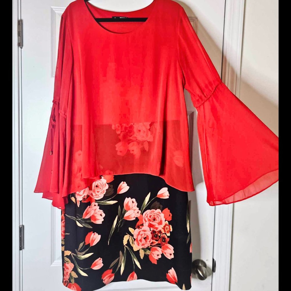 SILVER MOON GOWN RED COLOR FLOWERY DRESS